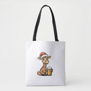 Tote Bag Girafe de Noël avec bière _ Fête de Noël