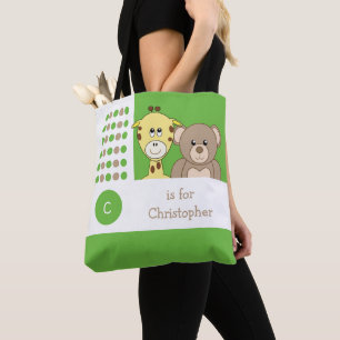Tote Bag Girafe mignonne et ours en peluche bébé jouet blan