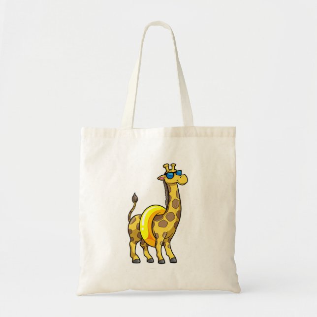 Tote Bag Girafe sur la plage avec anneau de natation et lun (Devant)