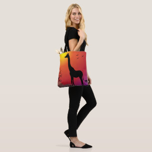 Tote Bag Giraffe à l'épaule du coucher du soleil fourre-t