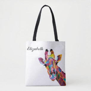 Tote Bag Giraffe d'art pop coloré personnalisée
