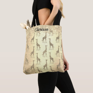 Tote Bag Giraffe de Glitterie personnalisée sur or métalliq