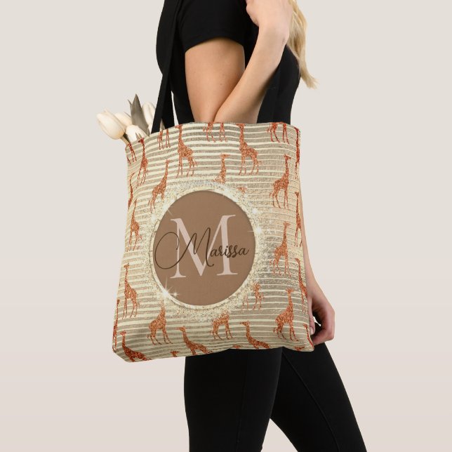 Tote Bag Giraffe de monogramme sur huile d'or (De près)