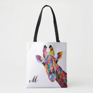 Tote Bag Giraffe Pop Art coloré Monogramme