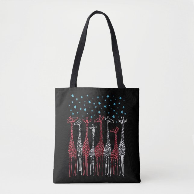 Tote Bag Giraffes rouge blanc et bleu 4 juillet (Devant)