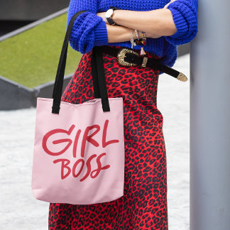 Tote Bag Girl Boss Bold Typography Red & Pink Feminine