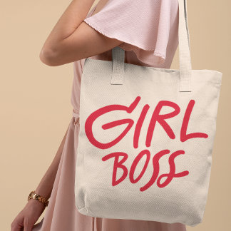 Tote Bag Girl Boss Red Bold Typography Script Feminine