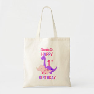 Tote Bag Girl Dinosaur 1er Anniversaire rose