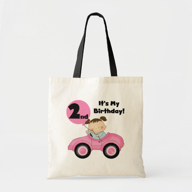 Tote Bag Girl in Pink Car 2nd Birthday Tshirts et cadeaux (Devant)