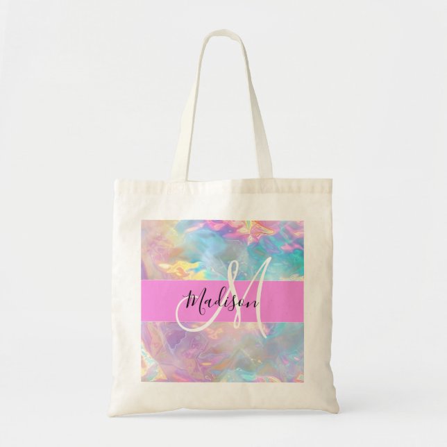 Tote Bag Girl Rainbow Holographic Iridescente Monogramme No (Devant)