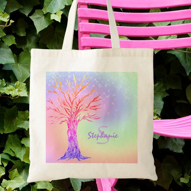 Tote Bag Girl Rainbow Sparkles Nom du monogramme (Créateur téléchargé)