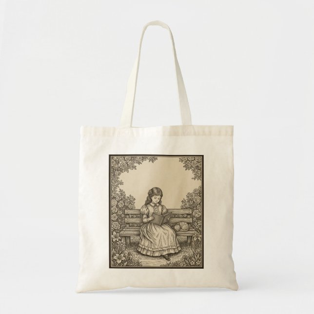 Tote Bag Girl Reading a Book Elegant Literature Library (Devant)