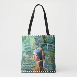 Tote Bag Girl with Pearl Earring Water Lily Pond