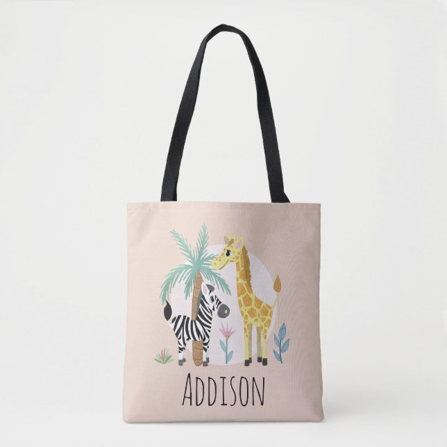 Tote Bag Girls Cute Giraffe et Zebra Safari enfants Neutral (Devant)