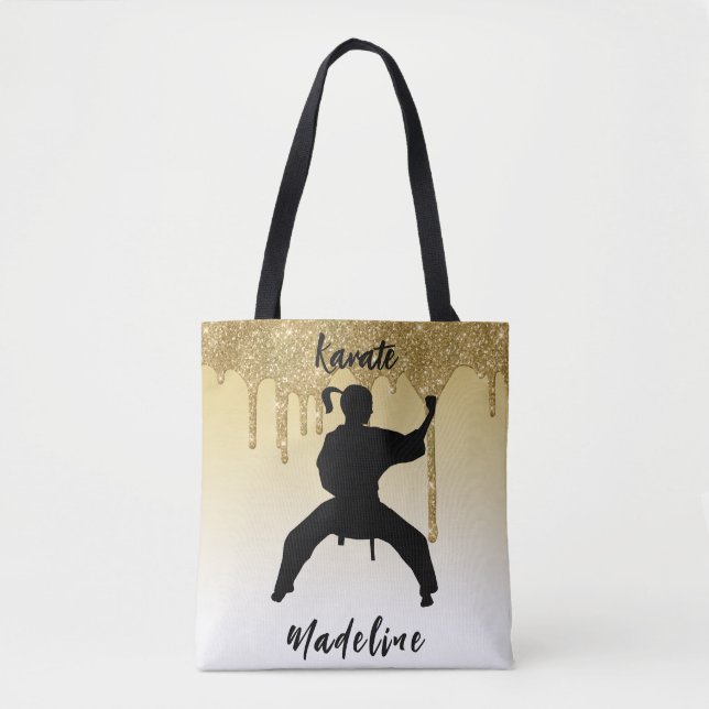 Tote Bag Girls Karate Stance Gold Parties scintillant Drip  (Devant)