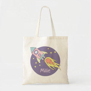 Tote Bag Girl's mignon violet Rocket Ship Space Galaxy