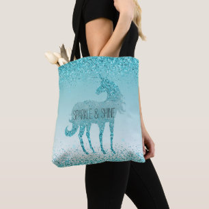 Tote Bag Girly Glitz Aqua Turquoise Parties scintillant Uni