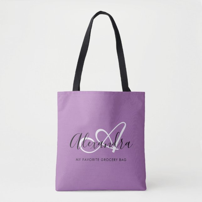 Tote Bag Girly Lavander Chic Élégant Script Monogramme (Devant)
