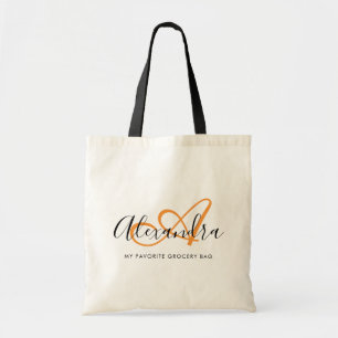 Tote Bag Girly Saffron Orange Elégant Nom de script Monogra