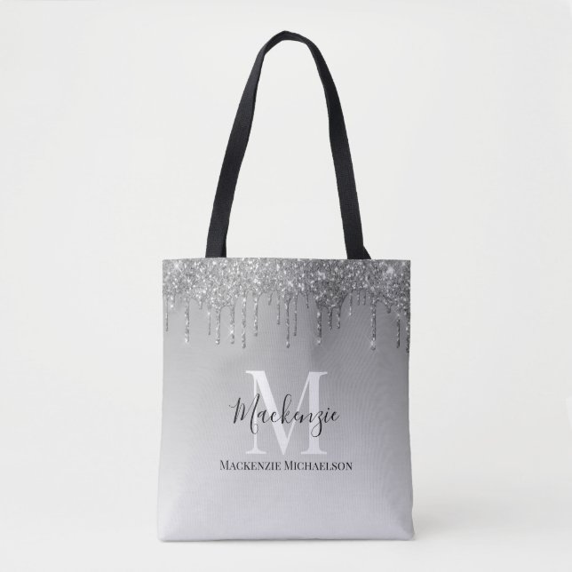 Tote Bag Girver Silver Grey Parties scintillant Nom du mono (Devant)