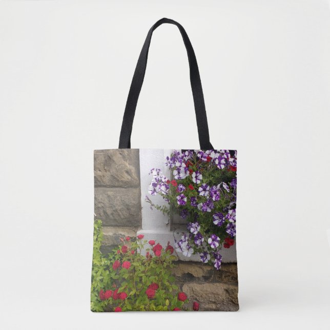 Tote Bag Gîte écossais avec pétunias et rose (Devant)