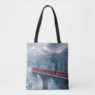 Tote Bag Glace et neige   Train Express Red Bernina Suisse