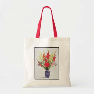 Tote Bag Gladioli de lis tigrés et Scabious dans un bleu