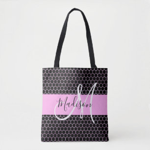 Tote Bag Glam Black Metallic Rose Honeycomb Nom
