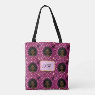 Tote Bag Glam Black Woman Afran Hair pic rouge à lèvres ros