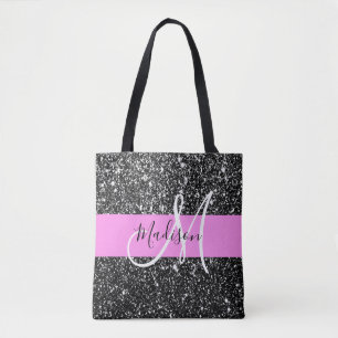 Tote Bag Glam Chic Rose Parties scintillant noire Nom de l'