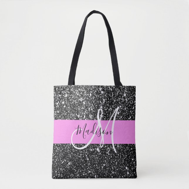 Tote Bag Glam Chic Rose Parties scintillant noire Nom étinc (Devant)
