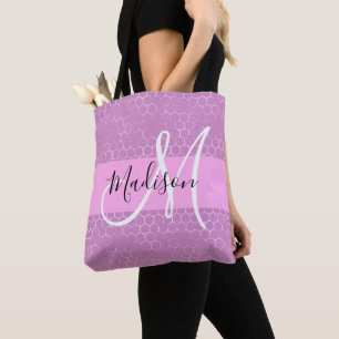 Tote Bag Glam Lilas Métallisé Rose Nid d'Abeille Monogramme