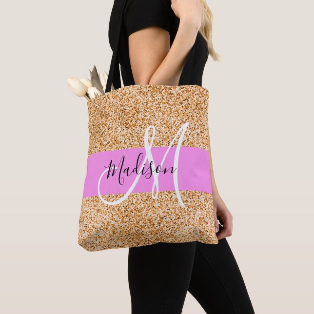 Tote Bag Glam Pink & Copper Parties scintillant étincelles  (De près)