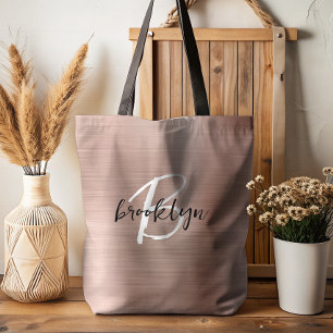 Tote Bag Glam Rose Gold Métal Brossé Monogramme Noir Blanc 