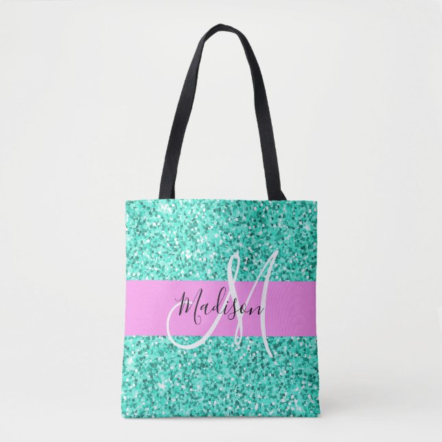 Tote Bag Glam rose Turquoise Parties scintillant étincelles (Devant)