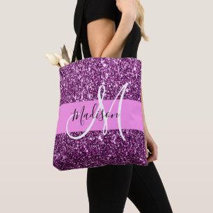 Tote Bag Glamour Rose & Violet Paillettes Monogramme Nom