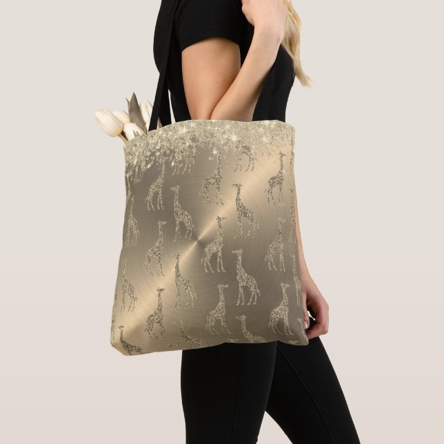 Tote Bag Glitterie Giraffes sur Glitzy Gold (De près)