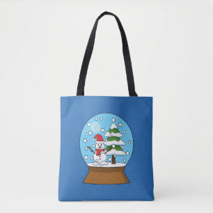 Tote Bag Globe de neige avec Snowman et Pine Tree