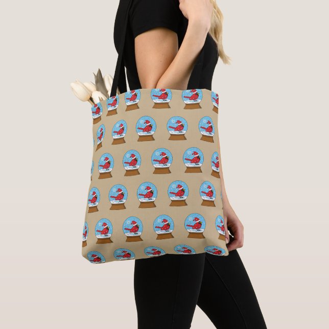 Tote Bag Globe des neiges avec cardinal rouge mignon (De près)