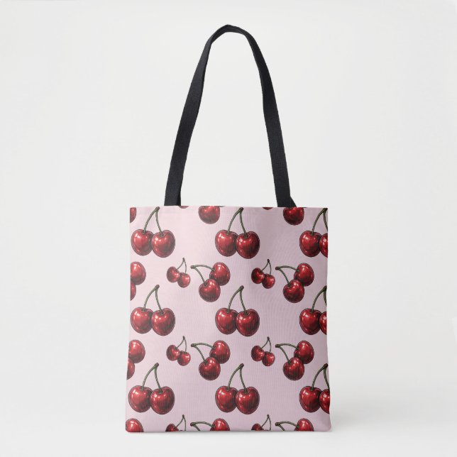 Tote Bag Glossy rouge cerises rose crème (Devant)