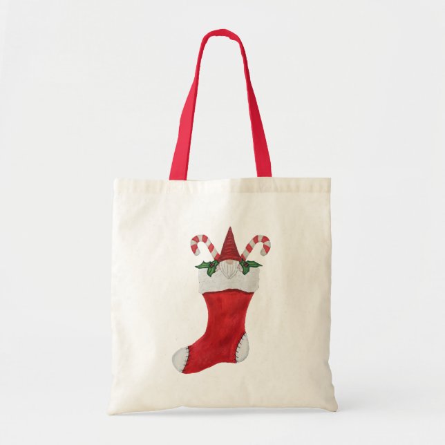 Tote Bag Gnome en rouge Sucres de canne de stockage de Noël (Devant)