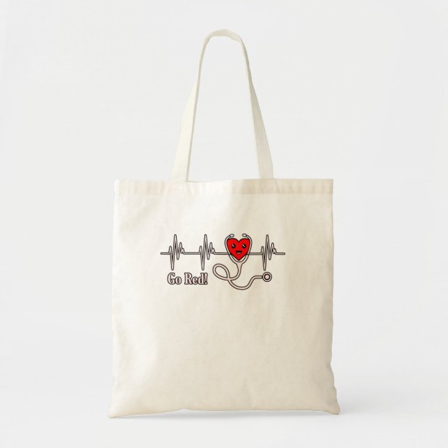 Tote Bag Go Red Heartbeat Heart Disease (Devant)
