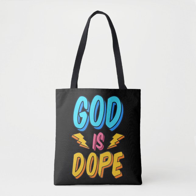 Tote Bag God Is Dope Funny Christian Faith Religious Believ (Devant)