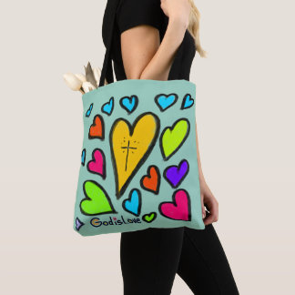 Tote Bag God is Love with Hearts Cross