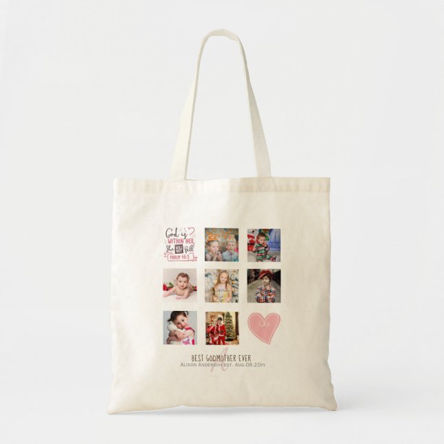 Tote Bag GODMOTHER PHOTO COLLAGE Cadeau avec verset peut mo (Devant)