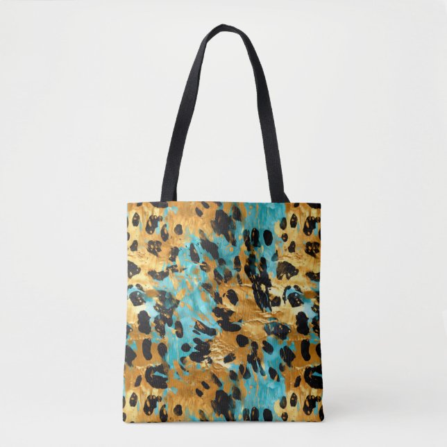 Tote Bag Gold Aqua Black Leopard Animal (Devant)