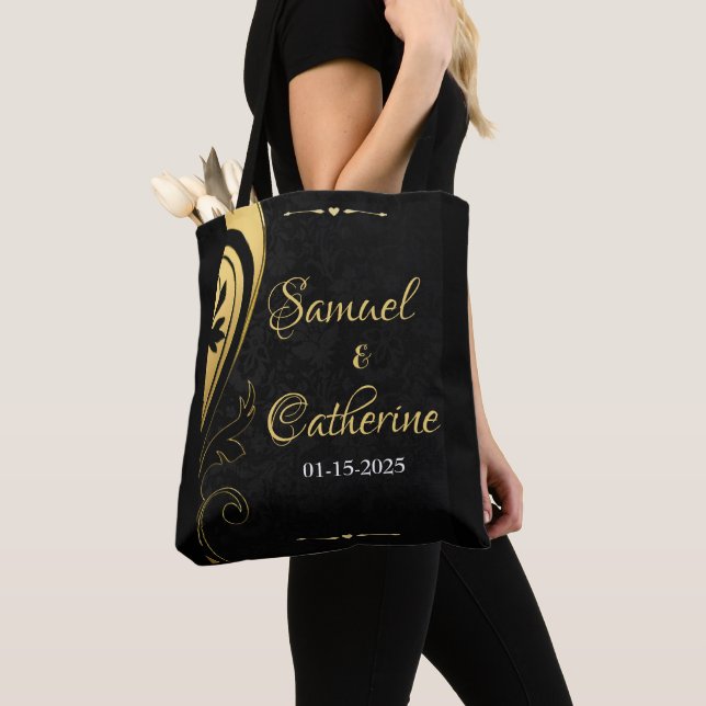 Tote Bag Gold Black Art Déco Design Bride Mariage (De près)