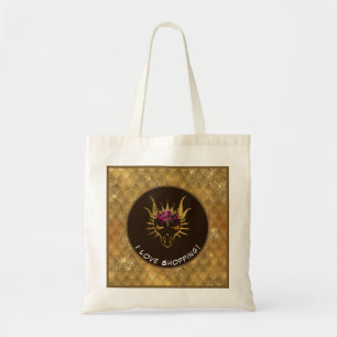 Tote Bag Gold & Brown I Love Shopping Dragon Head & Scales