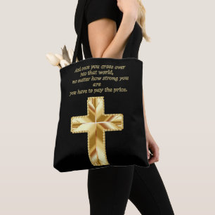Tote Bag Gold Christian Crucifix Cross avec un dicton drôle