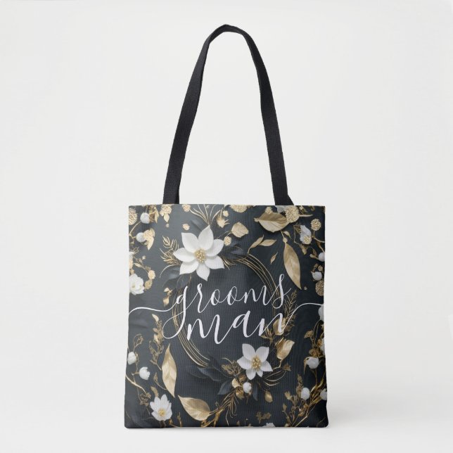 Tote Bag Gold Floral Wreath Mariage Groomsman Best Man (Devant)